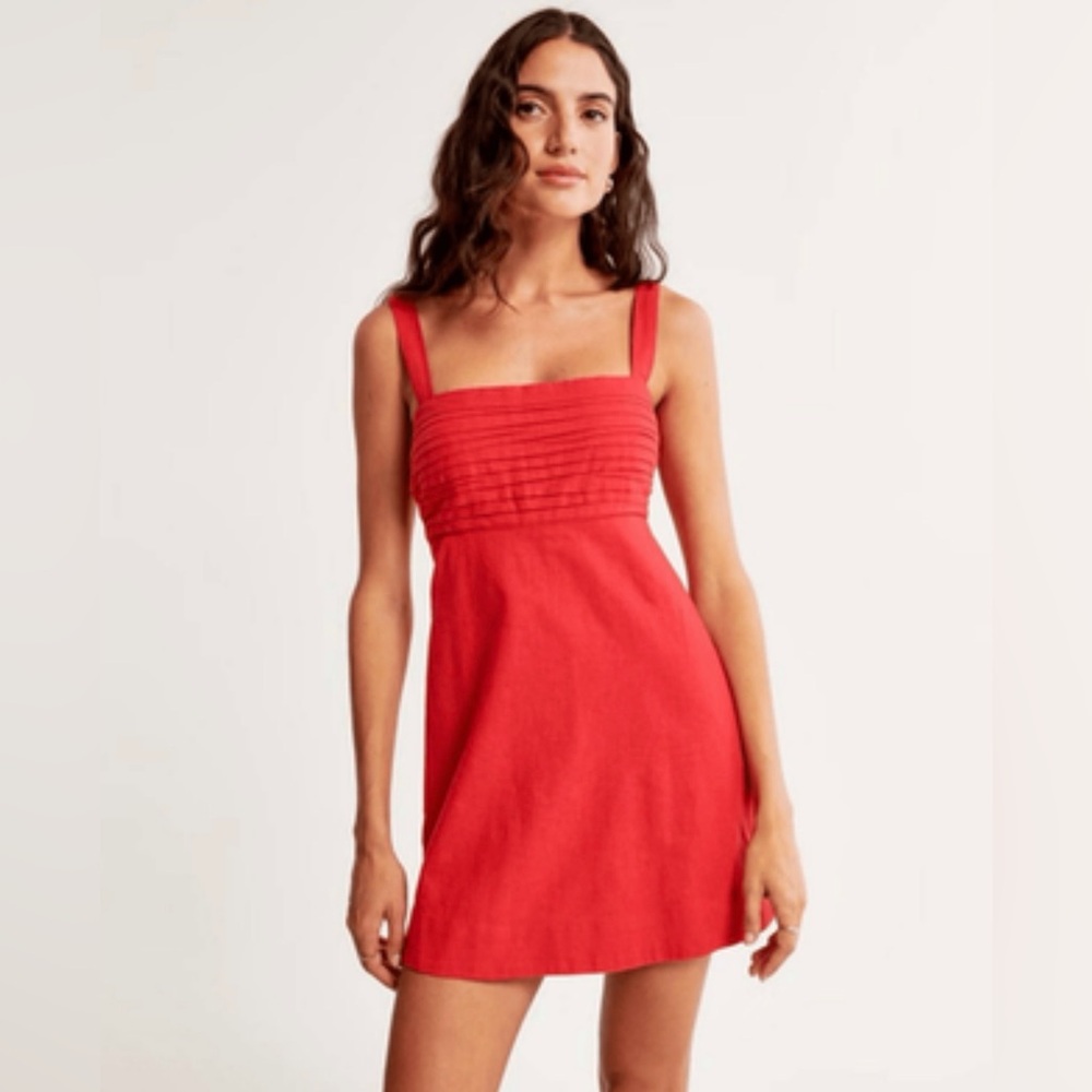 Abercrombie & Fitch Red Linen Square-Neck Skort Dress
